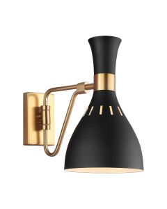 Joan 1 Light Wall Light - Midnight Black / Burnished Brass