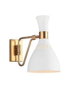Joan 1 Light Wall Light - Matte White / Burnished Brass
