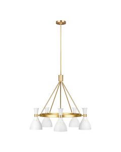 Joan 5 Light Chandelier - Matte White / Burnished Brass