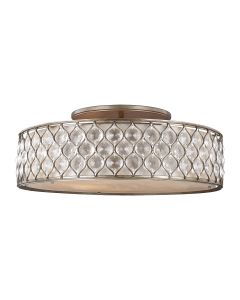 Lucia 6 Light Flush Light - Burnished Silver with Linen Fabric Shade