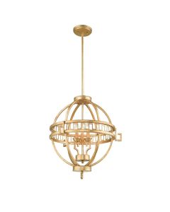 Lemuria 3 Light Globe Pendant - Distressed Gold, Ivory Shade