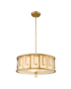 Lemuria 3 Light Duo-Mount Large Pendant - Distressed Gold, Ivory Shade