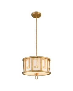 Lemuria 2 Light Medium Pendant - Distressed Gold, Ivory Shade