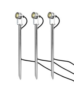 Spennymoor Starter kit including 3 x 12V Spotlights, 3 x Poles, 6m cable & 12V Transformer - Anodised Aluminium