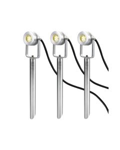 Spennymoor Starter kit including 3 x 12V Spotlights, 3 x Spikes, 6m cable & 12V Transformer - Anodised Aluminium