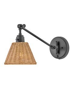 Arti 1 lt Wall Light - Black, Natural Rattan Shade