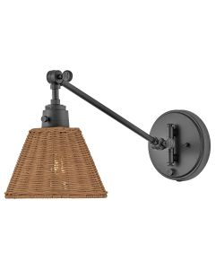 Arti 1 lt Wall Light - Black, Natural Rattan Shade