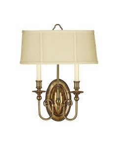 Cambridge 2 Light Wall Light - Burnished Brass with Ivory Shade