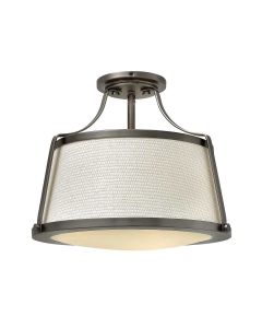 Charlotte 3 Light Semi-Flush - Antique Nickel, Linen Shade