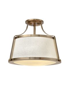Charlotte 3 Light Semi-Flush - Brushed Caramel, Linen Shade