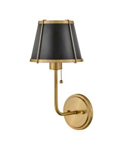 Clarke 1 lt Wall Light with Pull switch - Warm Brass & Black Metal Shade