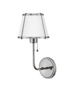 Clarke 1 lt Wall Light with Pull switch - Polished Nickel & White Metal Shade