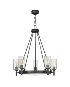Collier 5 lt Chandelier with clear Seeded glass on arms and off-white centre glass - Black Oxide