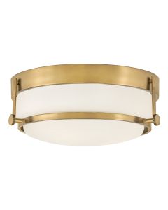 Harper 3 Light Flush - Heritage Brass, Steel, Opal Etched Glass