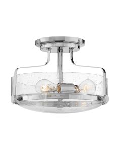 Harper 3 Light Small Semi-Flush - Polished Chrome, Steel, Clear Seeded Glass