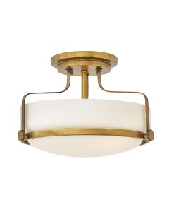 Harper 3 Light Small Semi-Flush - Heritage Brass, Steel, Opal Etched Glass