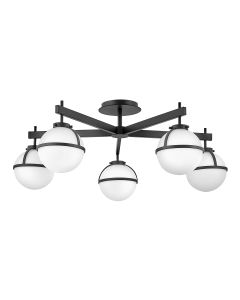 Hollis 5 Light Semi-Flush - Black, Steel, Opal Glass