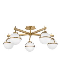 Hollis 5 Light Semi-Flush - Heritage Brass, Steel, Opal Glass