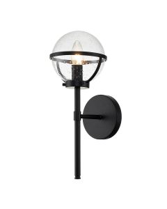 Hollis 1 Light Wall Light - Black, Steel, Clear Seeded Glass