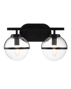 Hollis 2 Light Wall Light - Black, Steel, Clear Seeded Glass