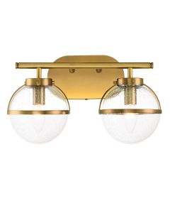 Hollis 2 Light Wall Light - Heritage Brass, Steel, Clear Seeded Glass
