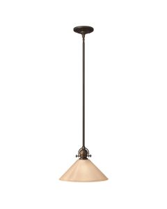Mayflower 1 Light Mini Pendant - Olde Bronze, Steel, Etched Amber Glass