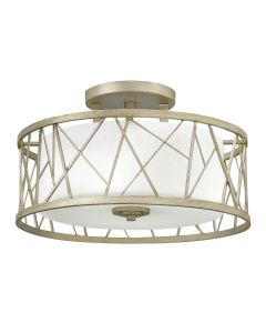 Nest 3 Light Semi-Flush - Silver Leaf, Linen Glass