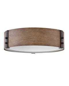 Sawyer Flush Ceiling Light - Sequoia wood effect with rust Iron accents