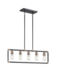 Imahn 5 Light Linear Chandelier - Black and Natural Brass