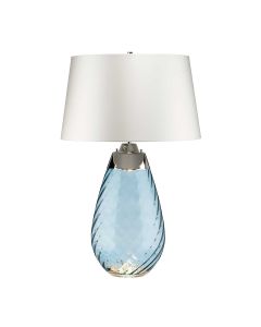 Lena 2 Light Large Blue Table Lamp with Off-white Shade - Blue-tinted Glass / Off-White Shade
