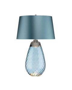 Lena 2 Light Large Blue Table Lamp - Blue-tinted Glass / Duck Egg Blue Shade