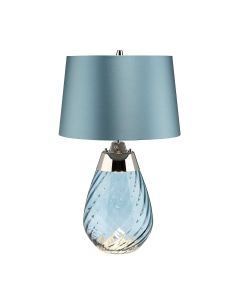 Lena 2 Light Small Blue Table Lamp - Blue-tinted Glass / Duck Egg Blue Shade