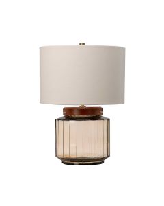 Luga Table Lamp - Smoke - Metalwork Aged Brass - Glassware Smoke - Wood Dark Stained