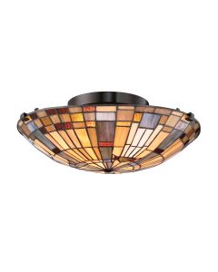 Inglenook 2 lt Flush - Valiant Bronze & Art Glass Shade
