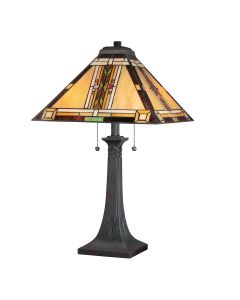 Navajo 2 lt Tiffany styleTable Lamp - Bronze with Art Glass Shade