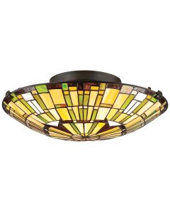 Reed 2 lt Tiffany style Flush - Valiant Bronze & Art Glass Shade