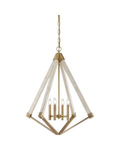 View Point 4 Light Chandelier - Whitewash Wood Effect and Weathered Brass