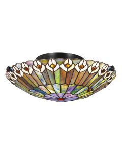 Watkins 2 lt Tiffany style Flush - Valiant Bronze & Art Glass Shade