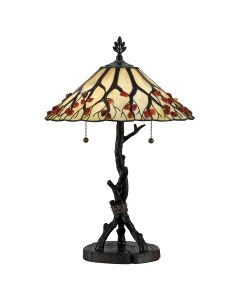 Whispering 2 lt Tiffany style Table Lamp - Valiant Bronze with Art Glass Shade