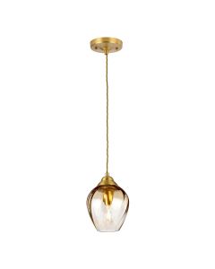 Tiber 1 Light Pendant - Brushed Brass / Amber Glass