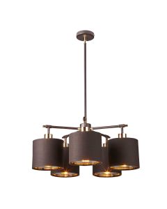 Balance 5 Light Chandelier - Brown/Polished Brass with Brown Shade
