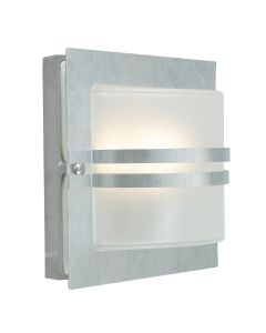 Bern 1 Light Wall Lantern - Galvanised With Frosted Glass