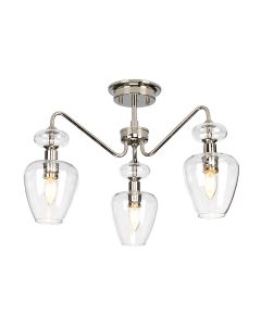 Armand 3 Light Semi Flush - Polished Nickel Plated With Clear Glass Shades