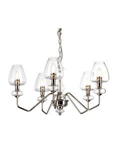Armand 5 Light Chandelier - Polished Nickel Plated With Clear Glass Shades