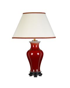 Majin 1 Light Table Lamp with Tall Empire Shade - Oxblood with Cream with Burgundy and Gold Trim Shade