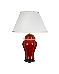 Oxblood Temple Jar 1 Light Table Lamp with Tall Empire Shade - Oxblood with Off-White with Ivory and Gold Trim Shade