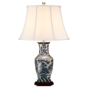 Blue Hex 1 Light Table Lamp - Blue and White with White Shade