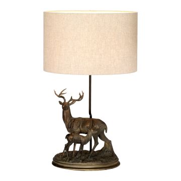 Amelia 1 Light Table Lamp with Oval Shade - Bronze Patina with Natural Shade