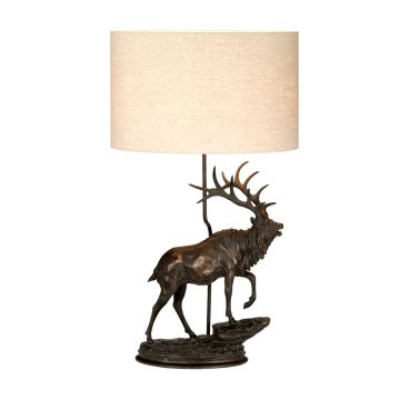 Angus 1 Light Table Lamp with Oval Shade - Bronze Patina with Natural Shade
