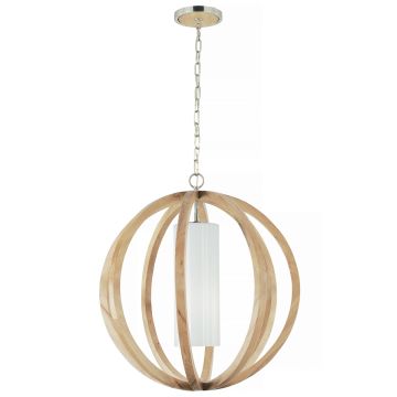 Allier 1 Light Large Pendant - Light Wood / Brushed Steel